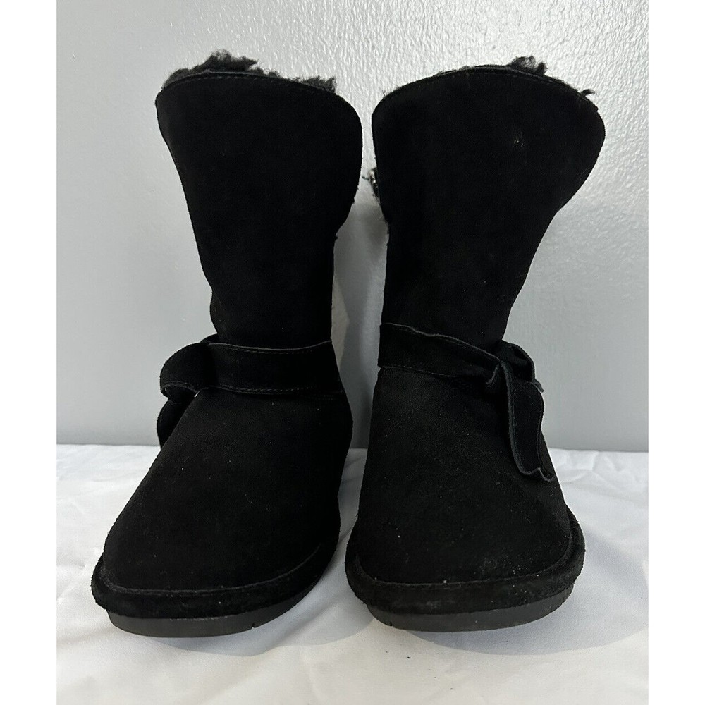 BEARPAW® Womens 10 Geneva Black Suede Sheepskin Winter Boot Wool Fur Lined EUC